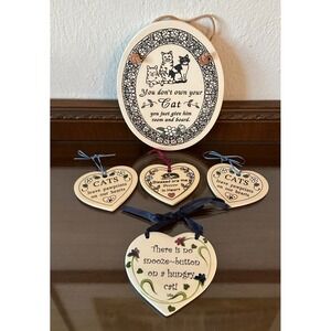 4 Genuine Trinity Pottery USA Handcrafted Cat Sayings Oval Wall Plaques